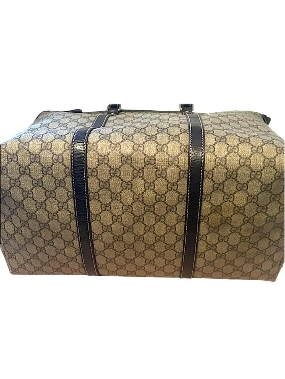 Gucci Beige GG Canvas Tote Bag with Dark Brown Leather Trim - Picture 2 of 9